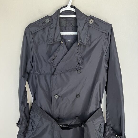 Banana Republic | Women’s Black Long Double Breasted Trench Rain Coat Belted Med - Picture 3 of 8